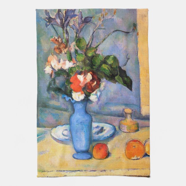 Blue Vase Flowers, Paul Cezanne Tea Towel (Vertical)