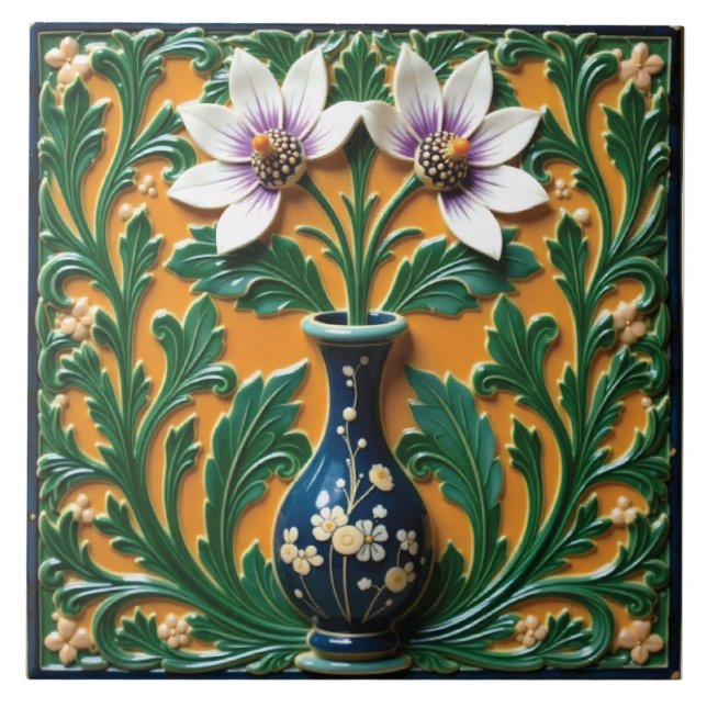 Blue Vase in Bloom Ceramic Tile (Front)