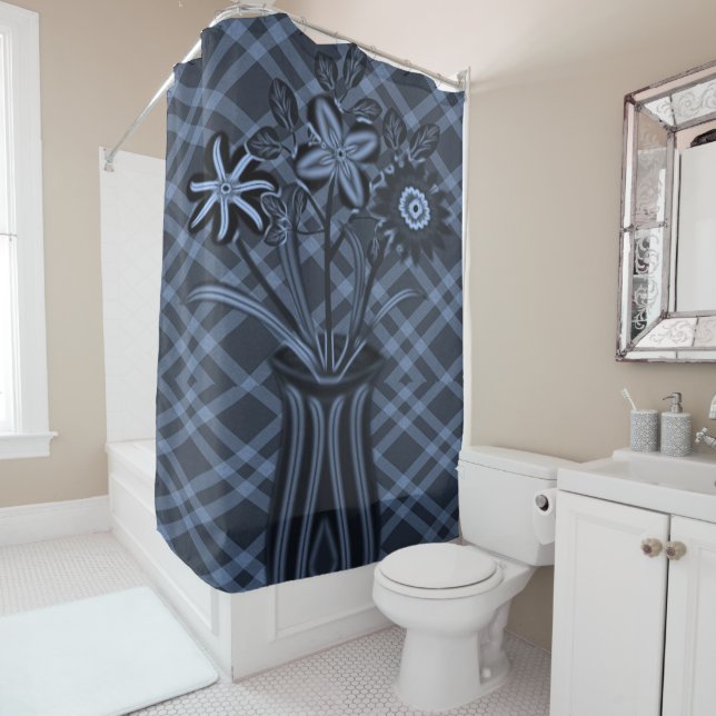 blue vase shower curtain (In Situ)