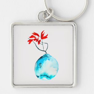 Blue vase watercolor ikebana key ring