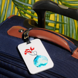Blue vase watercolor ikebana luggage tag