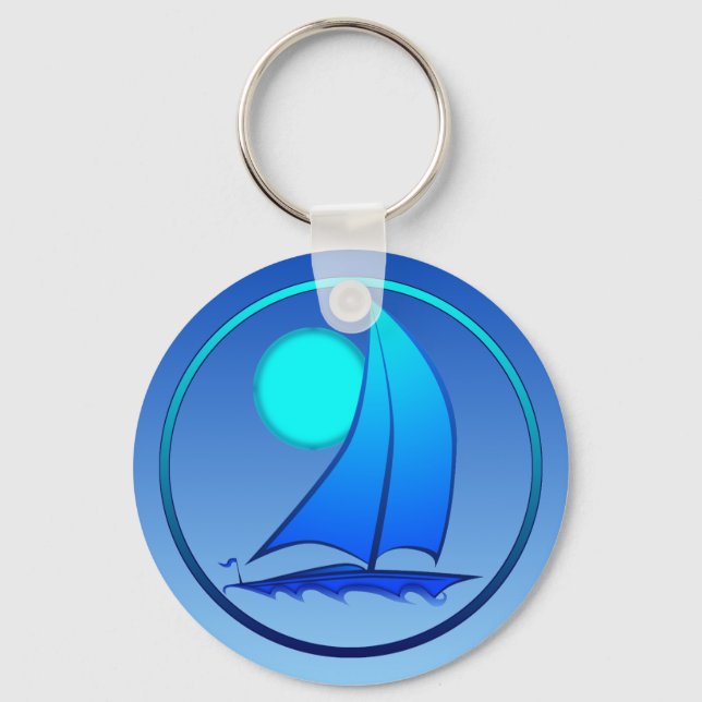 Blue Vector Sailboat Key Ring (Front)