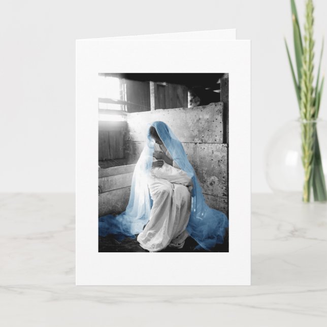 Blue Veil Mother Mary & Child Holiday Card (Front)