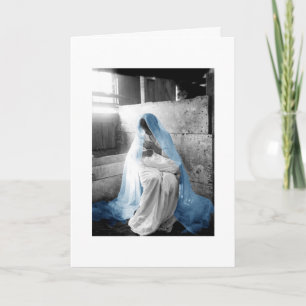 Blue Veil Mother Mary & Child Holiday Card