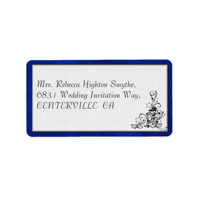 Blue Velvet, Black Flourish Wedding Label (Front)