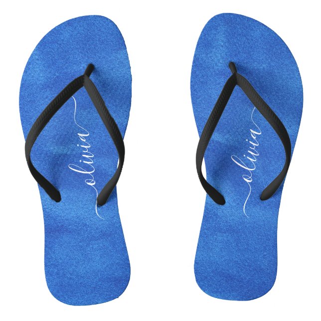 Blue Velvet Monogram Thongs (Footbed)