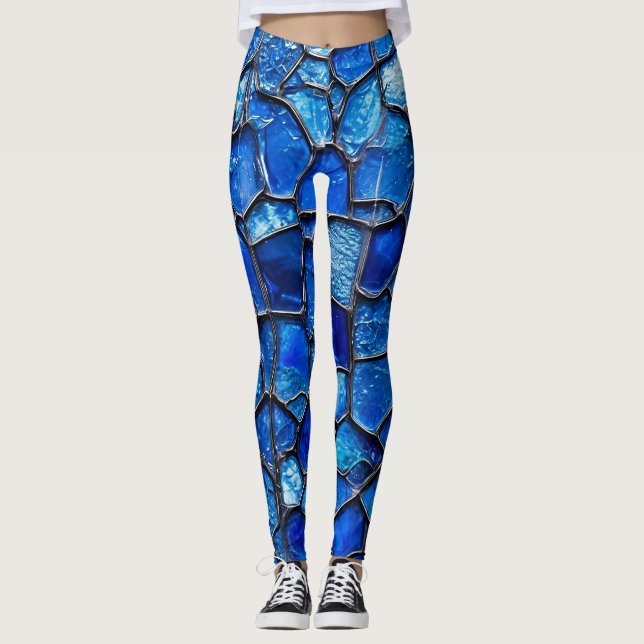 Blue Venetian glass pattern Leggings (Front)