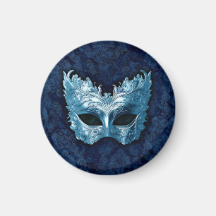 Blue Venetian Mask on Blue Damask Background Magnet