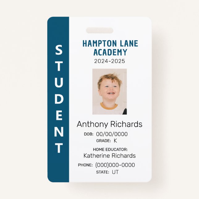 Blue Vertical Stripe Homeschool Student ID Badge (Front)