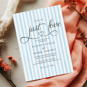 Blue vertical stripes Modern Script Heart Wedding Invitation