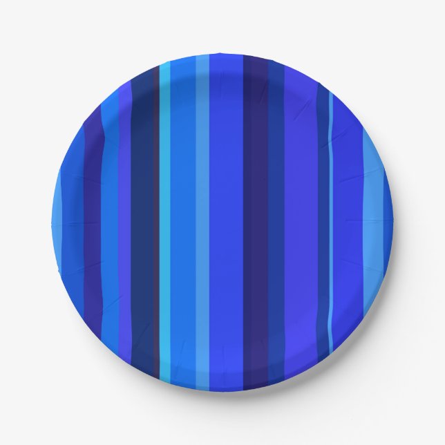 Blue vertical stripes paper plate (Front)