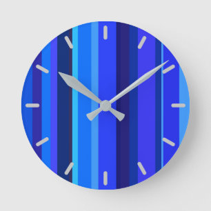Blue vertical stripes round clock