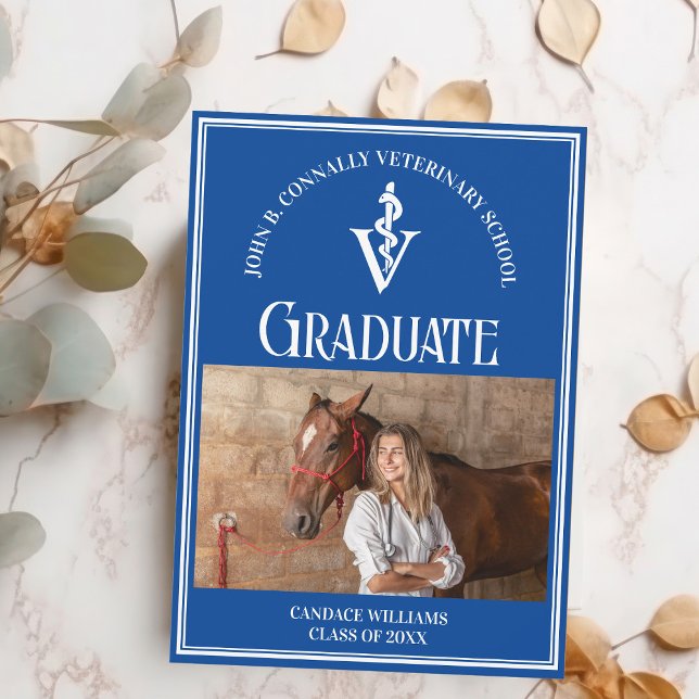 Blue Veterinary School Photo Custom Graduation Announcement (Creator Uploaded)