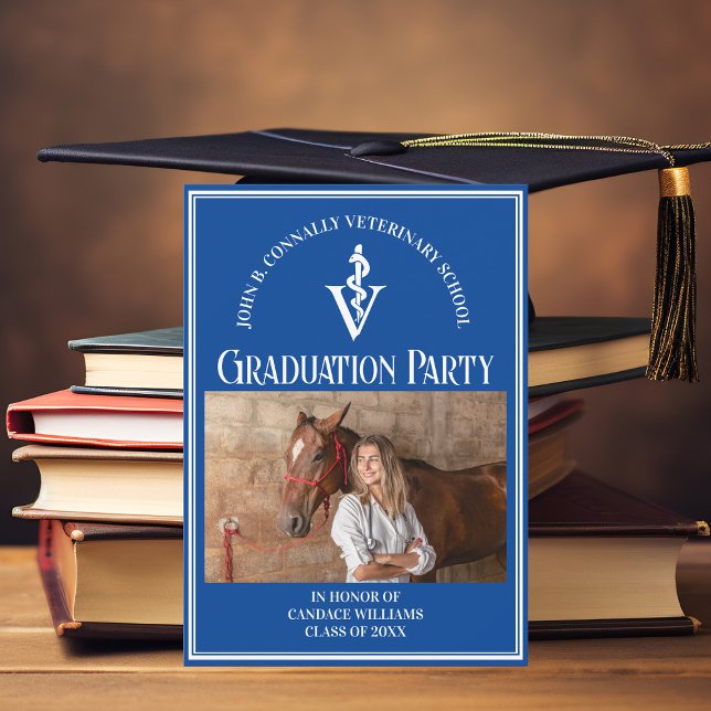 Blue Veterinary School Photo Graduation Party Invitation (Creator Uploaded)