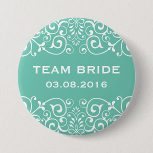 Blue Victorian Floral Border Team Bride Button