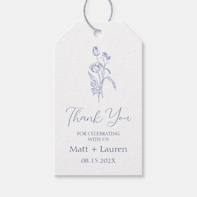Blue Victorian Floral Wedding Gift Tags (Front)