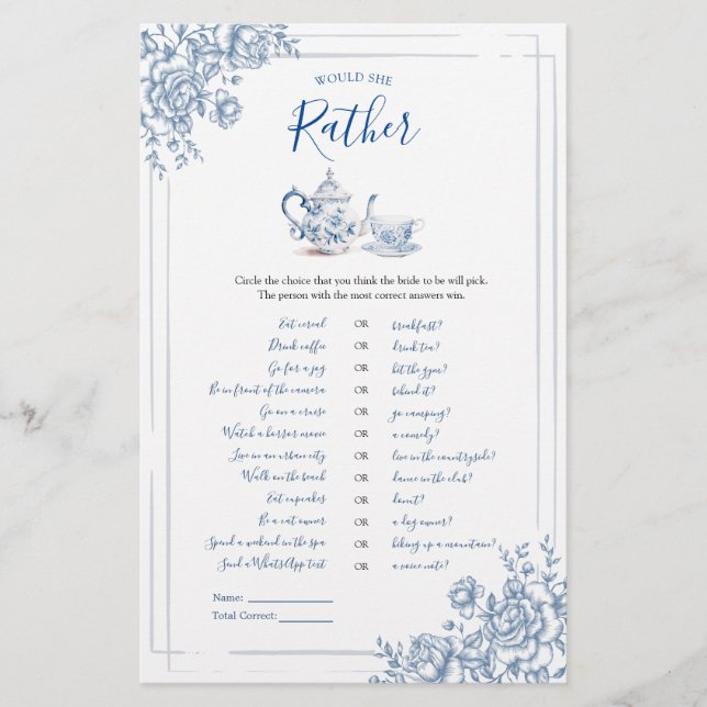 Blue Victorian Garden Bridal Tea Would She Rather (Front)