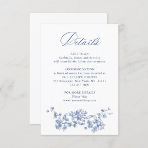 Blue Victorian Ornate Grace Floral Wedding Details Enclosure Card