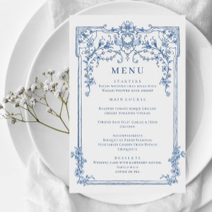 Blue Victorian Ornate Grace Wedding Dinner Menu