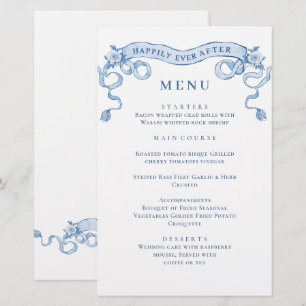 Blue Victorian Ornate Grace Wedding Dinner Menu