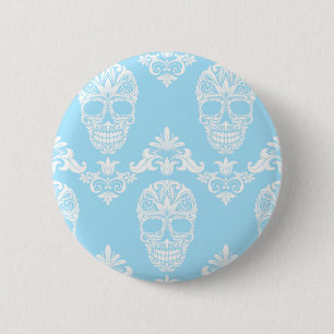 blue victorian skulls 6 cm round badge
