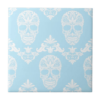 blue victorian skulls ceramic tile