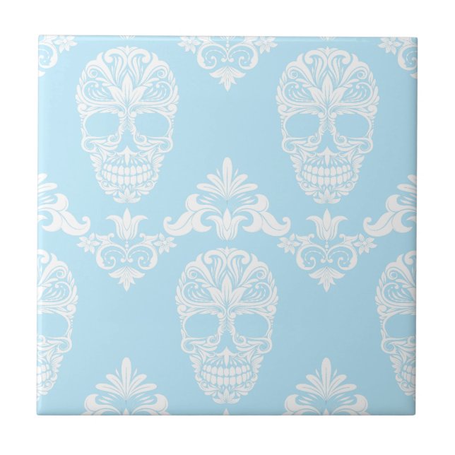 blue victorian skulls ceramic tile (Front)