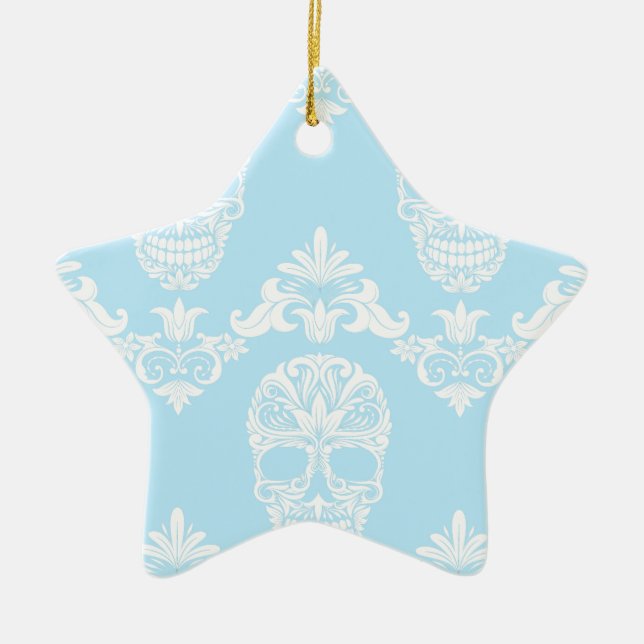 blue victorian skulls ceramic tree decoration (Front)