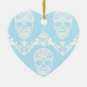 blue victorian skulls ceramic tree decoration