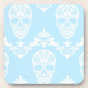 blue victorian skulls coaster
