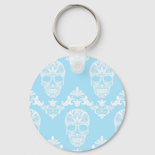 blue victorian skulls key ring