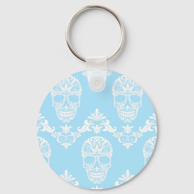 blue victorian skulls key ring (Front)