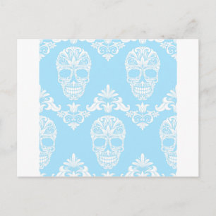 blue victorian skulls postcard