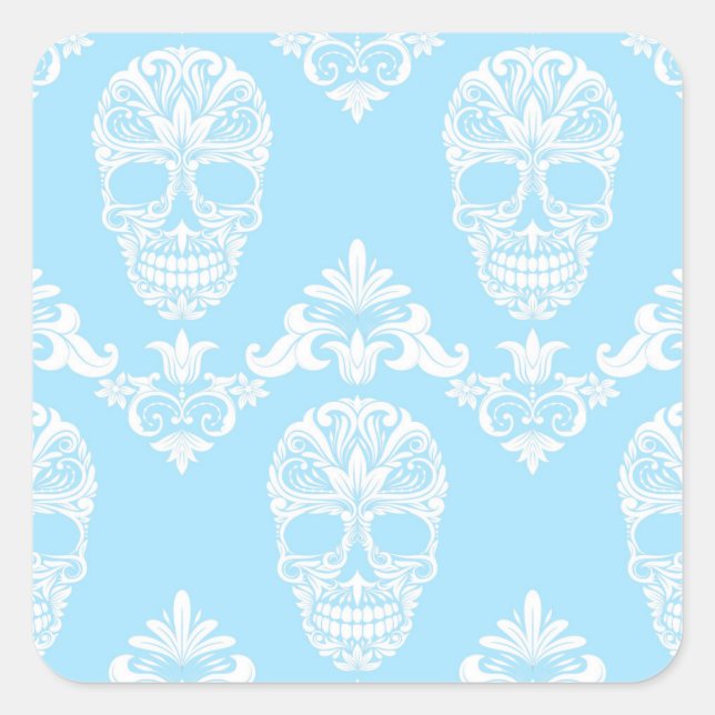 blue victorian skulls square sticker (Front)