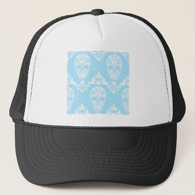 blue victorian skulls trucker hat (Front)
