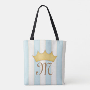 Blue Victorian Stripes Crowned Monogram Princess Tote Bag