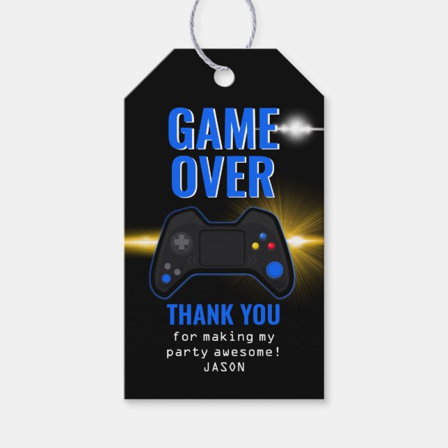 Blue Video Game Birthday Gift Tags (Front)