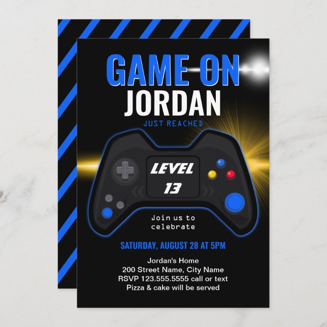 Blue Video Game Birthday Invitation (Front/Back)