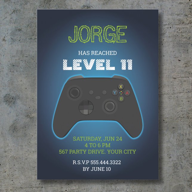 Blue video game birthday invitation (Creator Uploaded)