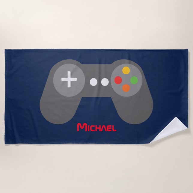 Blue Video Game Controller Beach Towel (Front)