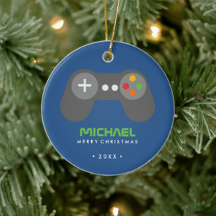 Blue Video Game Controller Kids Christmas Ceramic Ornament