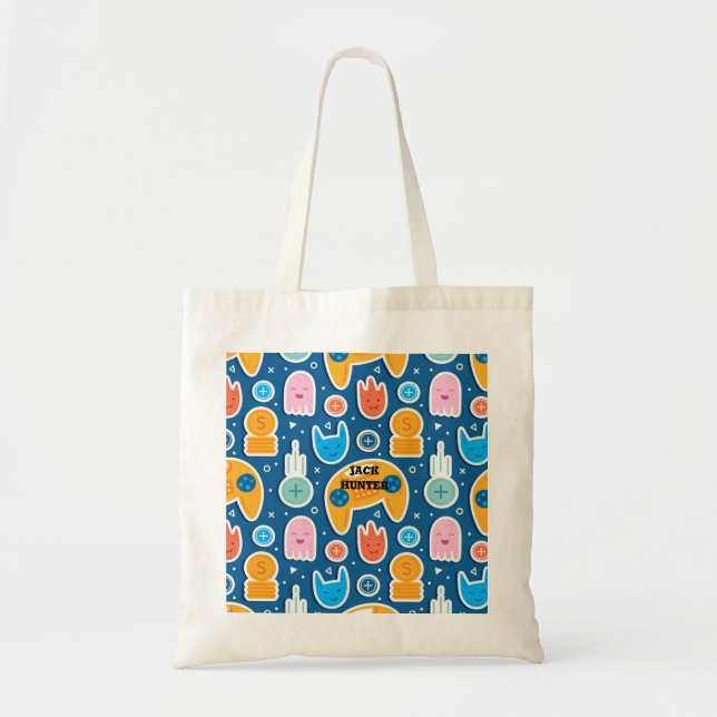 Blue Video Game Pattern Personalised Tote Bag (Front)