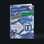 Blue Video Gamer 13th Birthday Card<br><div class="desc">A blue video gamer 13th birthday card for boys. It features a pixel video game blue design on the front and back of the card. The inside reads a level up birthday card message which can be easily personalised if wanted. This blue gaming 13th birthday card would make great keepsake...</div>