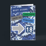 Blue Video Gamer 18th Birthday Card<br><div class="desc">A fun blue video gamer 18th birthday card for him. It features a pixel video game blue design on the front and back of the card. The inside reads a level up birthday card message which can be easily personalised if wanted. This video gamer 18th birthday card would make great...</div>