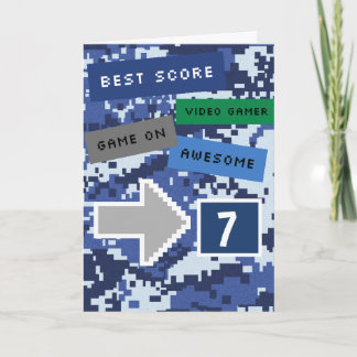 Blue Video Gamer 7th Birthday Card