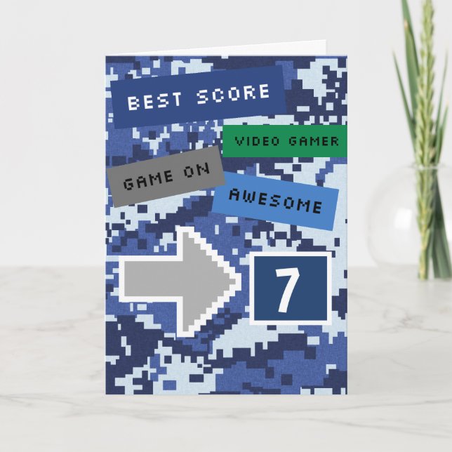 Blue Video Gamer 7th Birthday Card (Front)