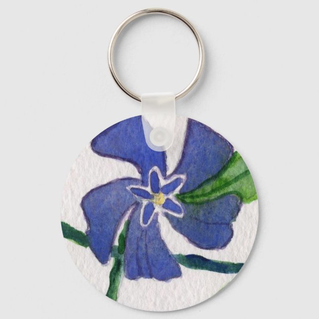 "Blue Vinca" Floral Keychain (Front)