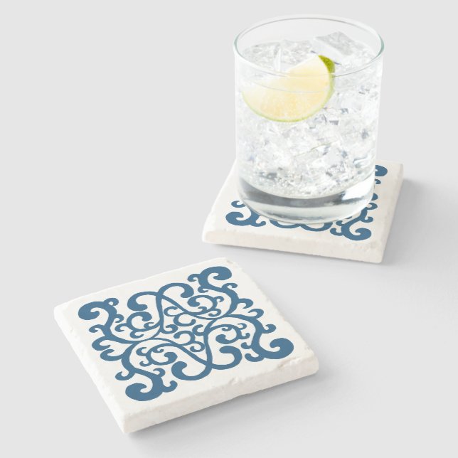 Blue vine marble tile coaster (Side)