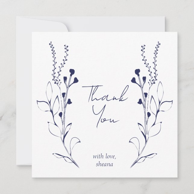Blue Vines & Flowers Bridal Shower Thank You Card (Front)