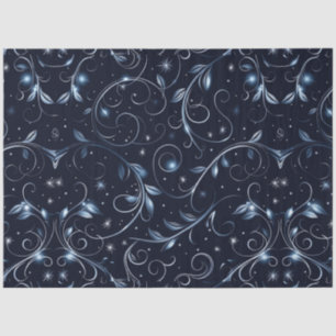 Blue Vines Leaves Stars Christmas Tissue Paper